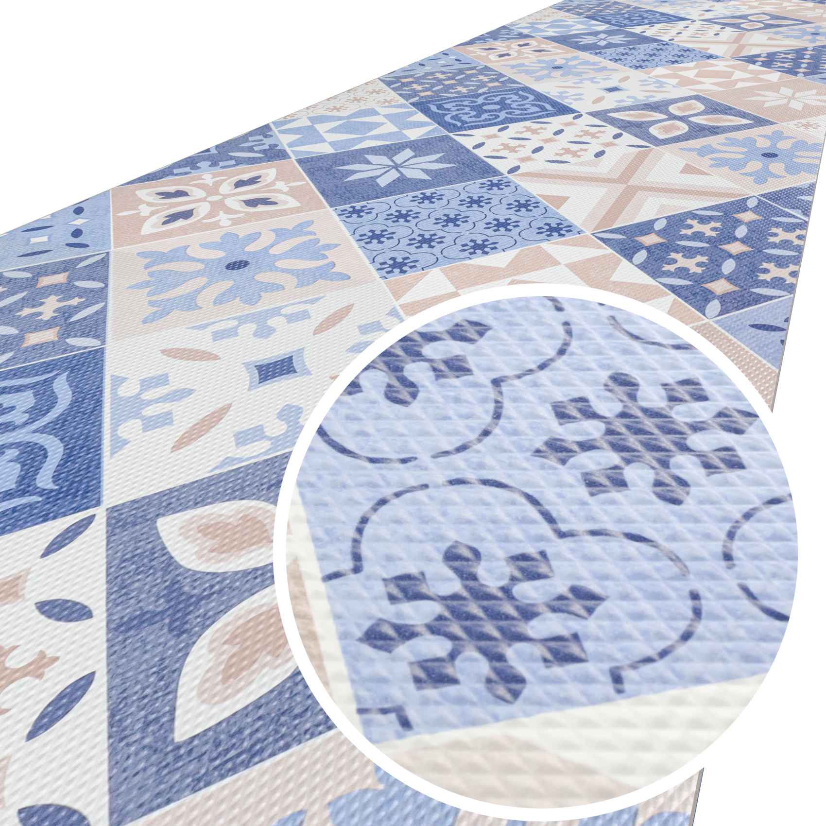 GIMMY013_10AMA-15 Teppich Küchenläufer Teppichläufer Läufer Flur abwischbar PVC Mirza Barcellona Blau 48cm Breit – 1000x48cm (10m)