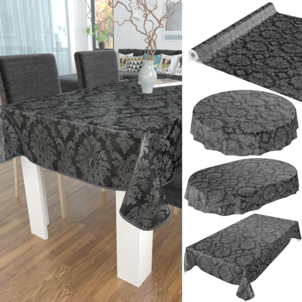 abwaschbare Tischdecke Barock Rankenmuster Anthrazit Wachstuch Wachstuchtischdecke