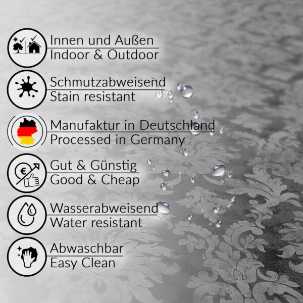 abwaschbare Tischdecke Barock Rankenmuster Anthrazit Wachstuch Wachstuchtischdecke