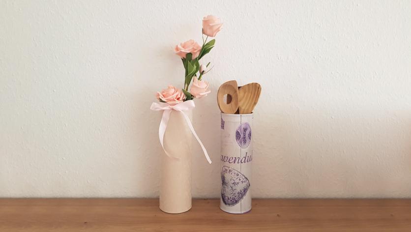 Pringles Dosen und Becher mit Wachstuch Tischdecke bekleben