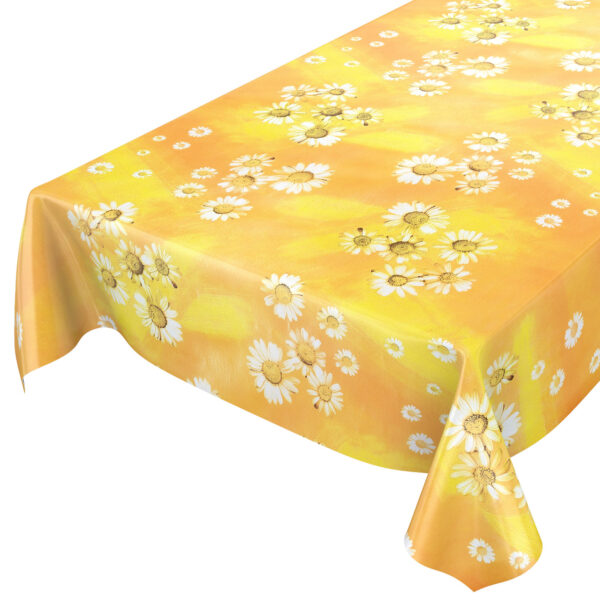 Wachstuchtischdecke Outdoor Tischdecke abwaschbar Gelbe Kamille Blumen Gartentischdecke