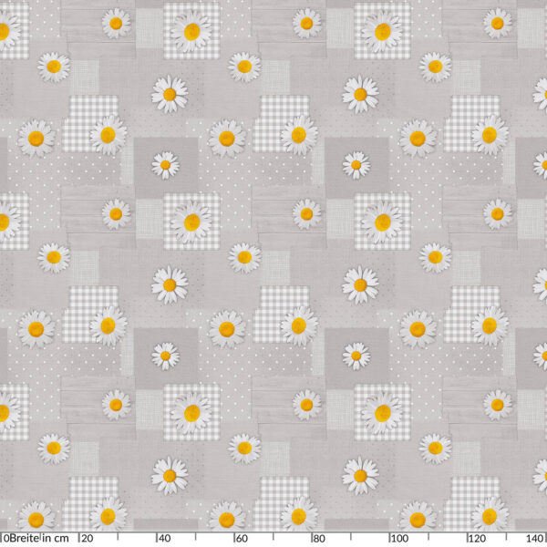 abwaschbare Tischdecke Patchwork Kamille Blumen Grau Wachstuch Wachstuchtischdecke