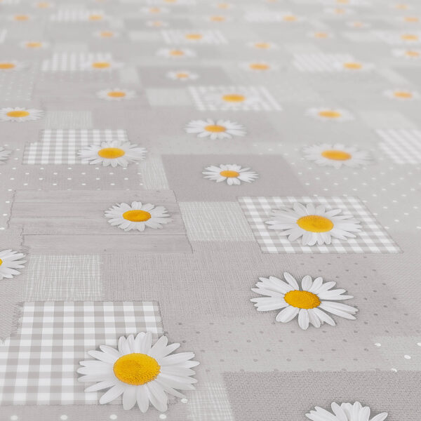 abwaschbare Tischdecke Patchwork Kamille Blumen Grau Wachstuch Wachstuchtischdecke