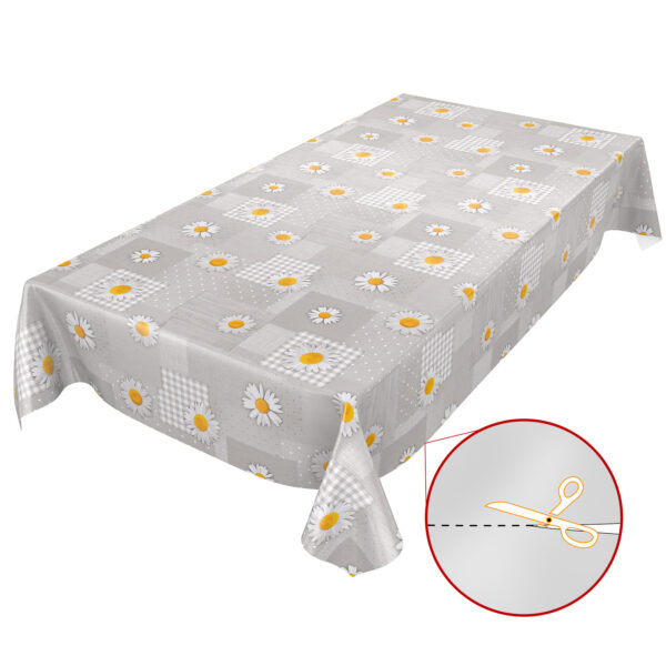 abwaschbare Tischdecke Patchwork Kamille Blumen Grau Wachstuch Wachstuchtischdecke
