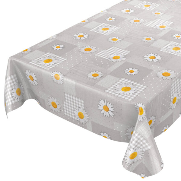abwaschbare Tischdecke Patchwork Kamille Blumen Grau Wachstuch Wachstuchtischdecke