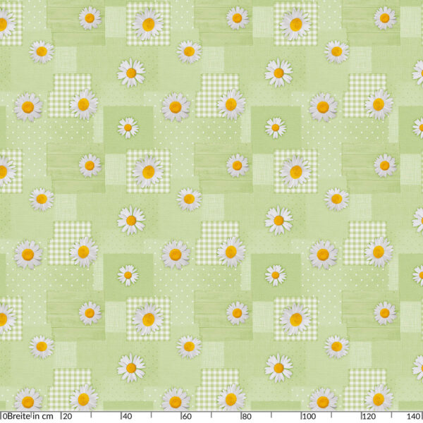 Wachstuch Tischdecke Patchwork Kamille Blumen Grün Tischdecke abwaschbar Wachstischdecke Gartentischdecke