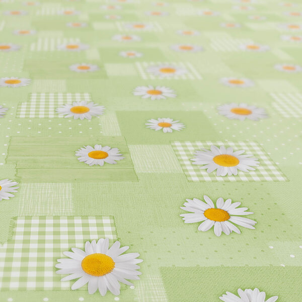 Wachstuch Tischdecke Patchwork Kamille Blumen Grün Tischdecke abwaschbar Wachstischdecke Gartentischdecke