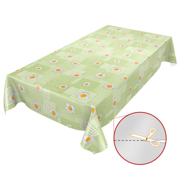 Wachstuch Tischdecke Patchwork Kamille Blumen Grün Tischdecke abwaschbar Wachstischdecke Gartentischdecke