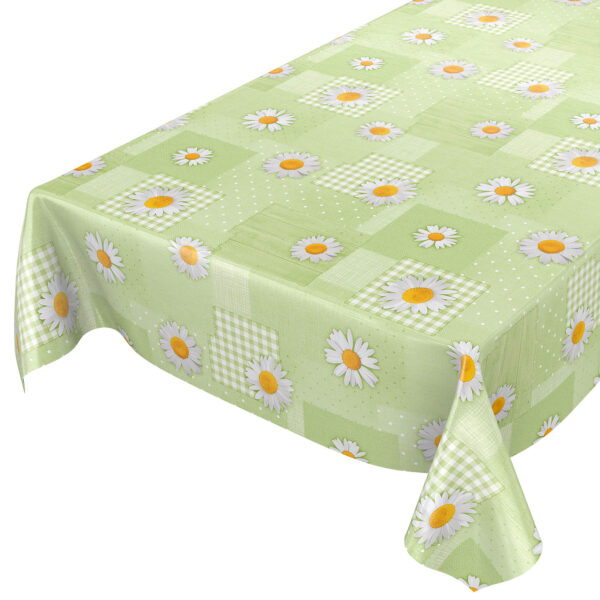 Wachstuch Tischdecke Patchwork Kamille Blumen Grün Tischdecke abwaschbar Wachstischdecke Gartentischdecke