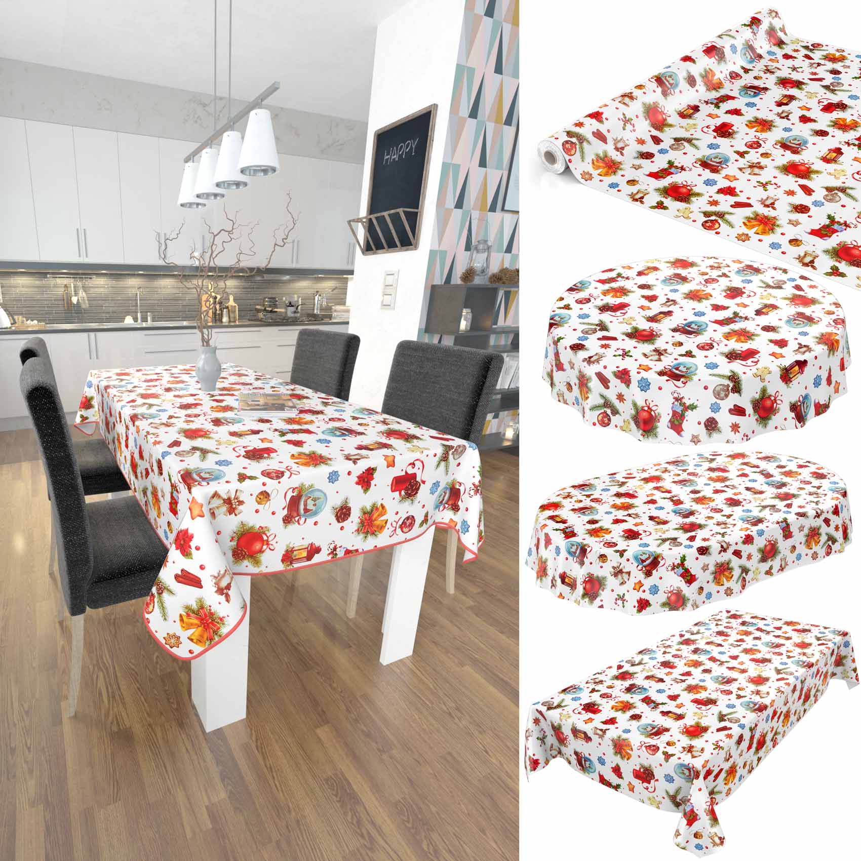 Weihnachtstischdecke abwaschbare Tischdecke Weihnachten Weihnachtskugeln