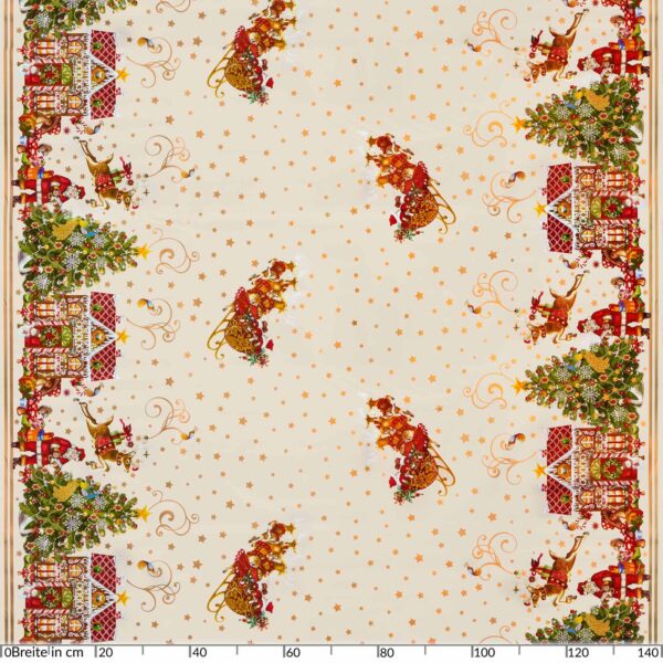 Weihnachtstischdecke abwaschbare Tischdecke Weihnachten Weihnachtskutsche Beige