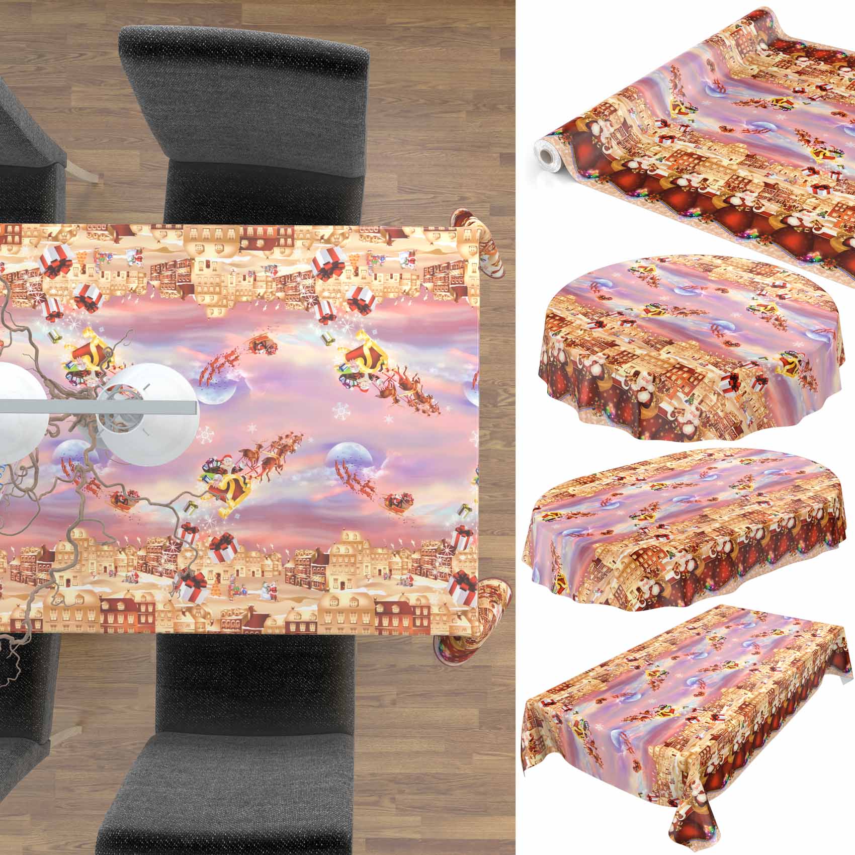 Weihnachtstischdecke Wachstuch Tischdecke abwaschbar Weihnachten Geschenke