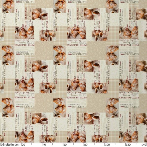 Wachstuch Tischdecke abwaschbar Wachstischdecke Kaffee Croissant Expresso Beige