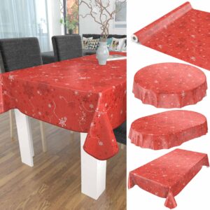Weihnachtstischdecke Schneeflocken Rot abwaschbar Wachstuch Wachstuchtischdecke