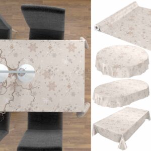 Weihnachtstischdecke Wachstuch Weihnachten Schneeflocken Beige abwischbar Wachstuchtischdecke