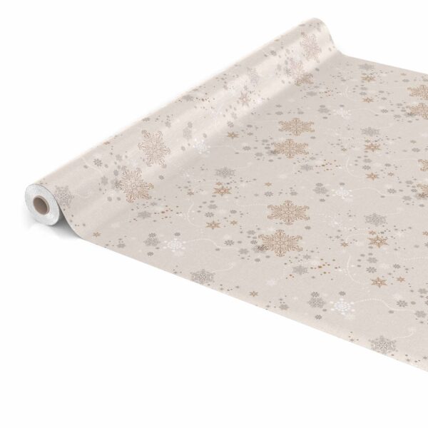 Weihnachtstischdecke Wachstuch Weihnachten Schneeflocken Beige abwischbar Wachstuchtischdecke