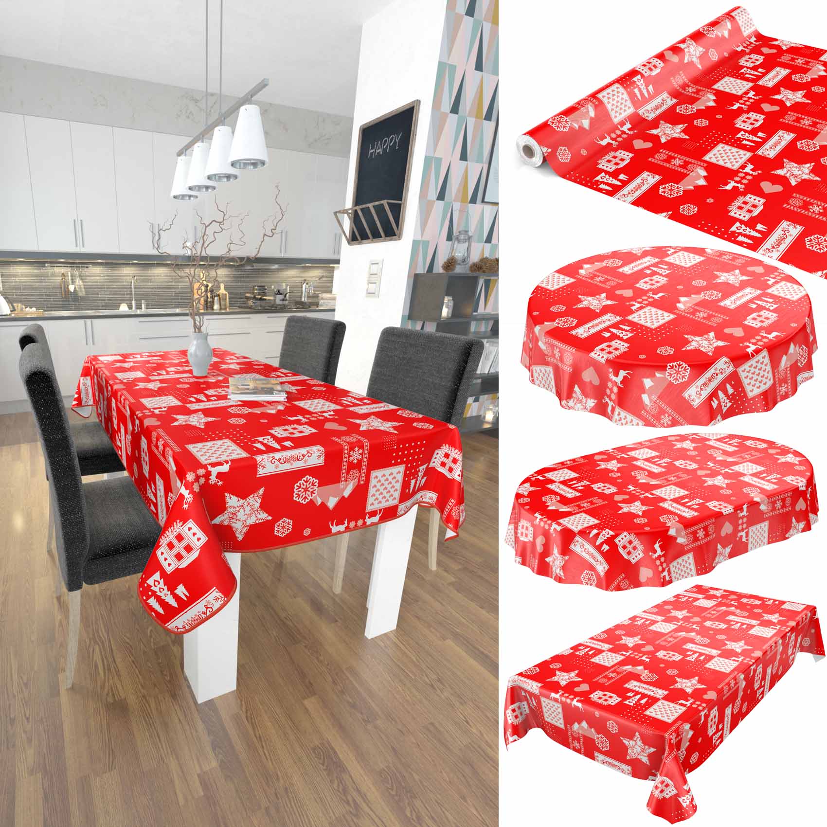 Weihnachtestischdecke abwaschbare Weihnachtsstimmung Rot Wachstuch Wachstuchtischdecke