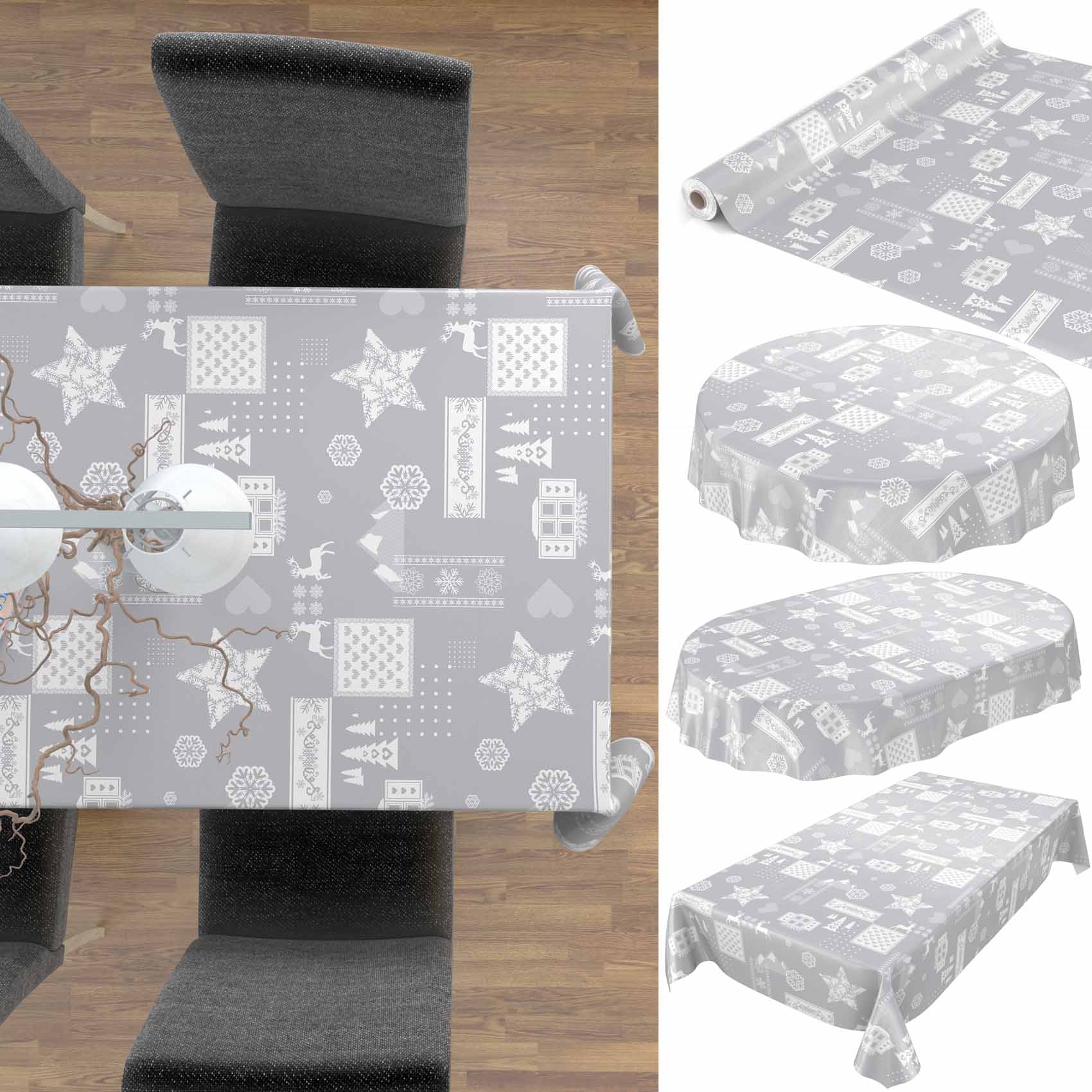 Weihnachtstischdecke Weihnachtsstimmung Silber abwischbar Wachstuch Wachstuchtischdecke