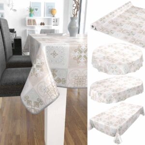 Tischdecke Vintage Fliesenoptik Grau Silber abwaschbar Wachstuch Wachstuchtischdecke