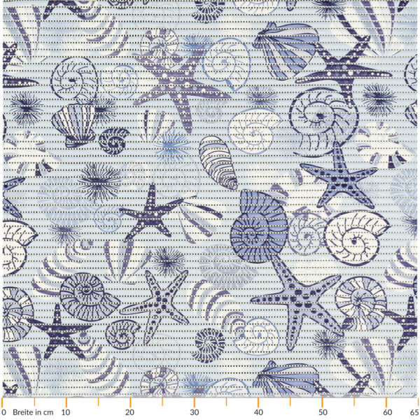 Weichschaummatte Badematte Seestern Muscheln Blau Breite 65cm Meterware