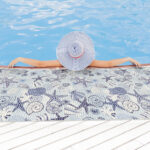 Weichschaummatte Badematte Seestern Muscheln Blau Breite 65cm Meterware