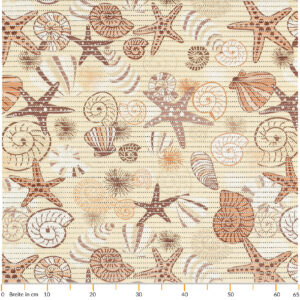 Weichschaummatte Badematte Badezimmermatte Seestern Muscheln Beige Breite 65cm Meterware