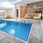 Badematte Weichschaummatte Bad Mosaiksteine Steine in Grau Breite 65cm Meterware