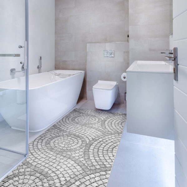 Badematte Weichschaummatte Bad Mosaiksteine Steine in Grau Breite 65cm Meterware