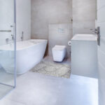Badematte Weichschaummatte Bad Mosaiksteine Steine in Grau Breite 65cm Meterware