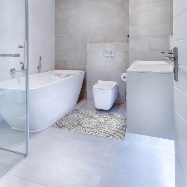 Badematte Weichschaummatte Bad Mosaiksteine Steine in Grau Breite 65cm Meterware