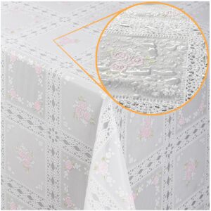 Tischdecke abwaschbar Lace Vinyl Häkel Spitze Optik Blumen Karo Rosa/Weiß