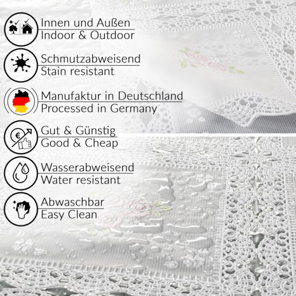 Tischdecke abwaschbar Lace Vinyl Häkel Spitze Optik Blumen Karo Rosa/Weiß