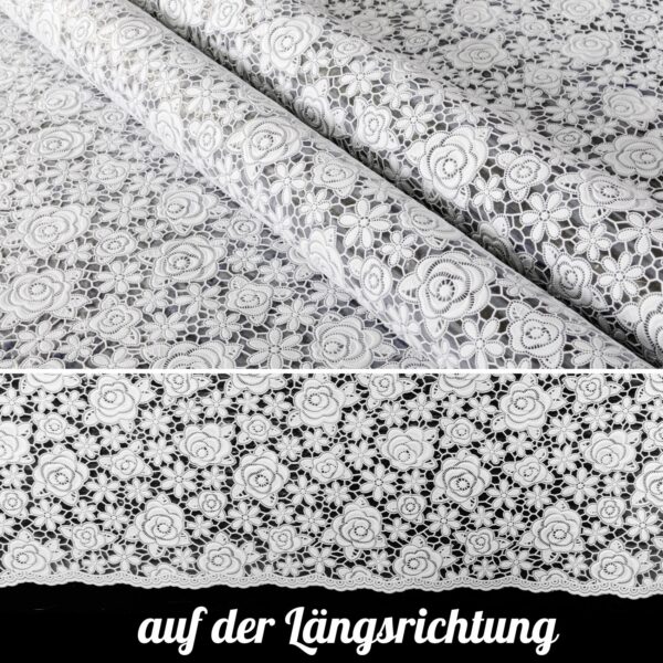 Tischdecke abwaschbar Lace Vinyl Häkel Spitze Optik Rosen Anthrazit Rosen Weiß