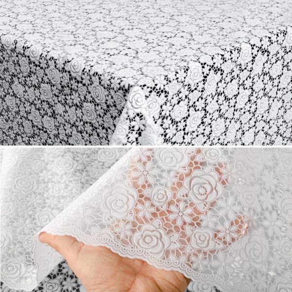 Tischdecke abwaschbar Lace Vinyl Häkel Spitze Optik Rosen Anthrazit Rosen Weiß