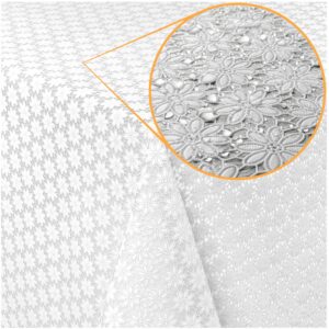 Tischdecke abwaschbar Lace Vinyl Häkel Spitze Optik Blumen Kamille Weiß