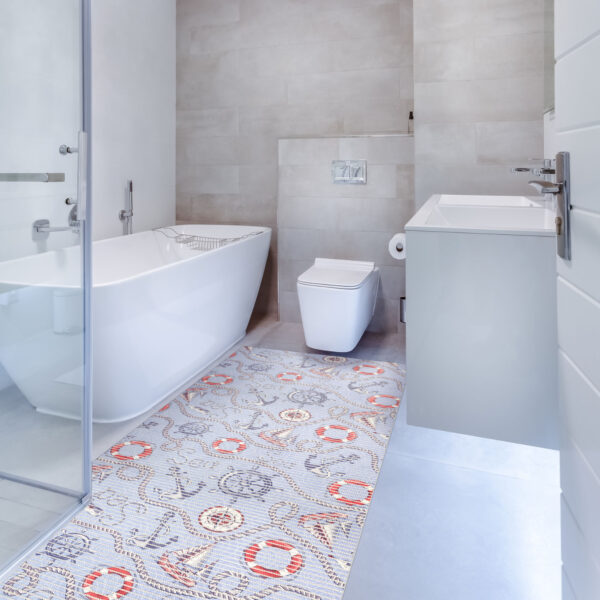 Badematte Kompas Port Seefahrt Blau Breite 65cm Weichschaummatte Badvorleger