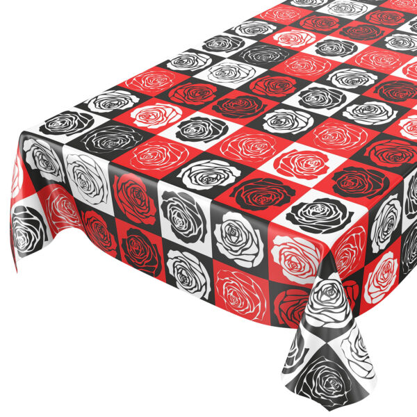 Wachstischdecke abwaschbar Rosen PopArt Retro Style Rot Schwarz Weiß Wachstuch Wachstuchtischdecke