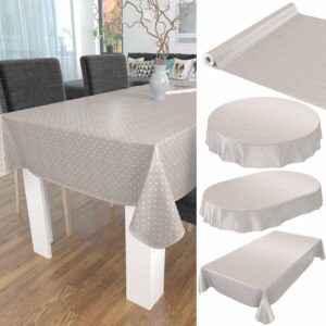 abwaschbare Tischdecke Uni Leinenoptik Creme mit Punkte kleine Dots Tupfen Wachstuch Wachstuchtischdecke
