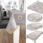 abwaschbare Tischdecke Patchwork Kamille Blumen Grau Wachstuch Wachstuchtischdecke