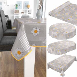 abwaschbare Tischdecke Patchwork Kamille Blumen Grau Wachstuch Wachstuchtischdecke