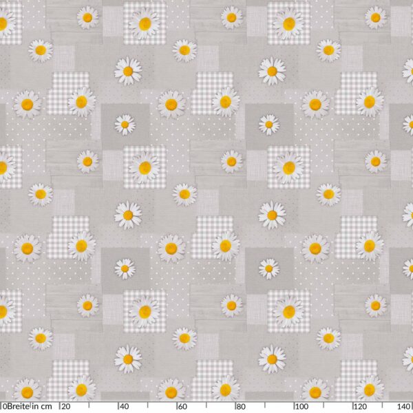 abwaschbare Tischdecke Patchwork Kamille Blumen Grau Wachstuch Wachstuchtischdecke