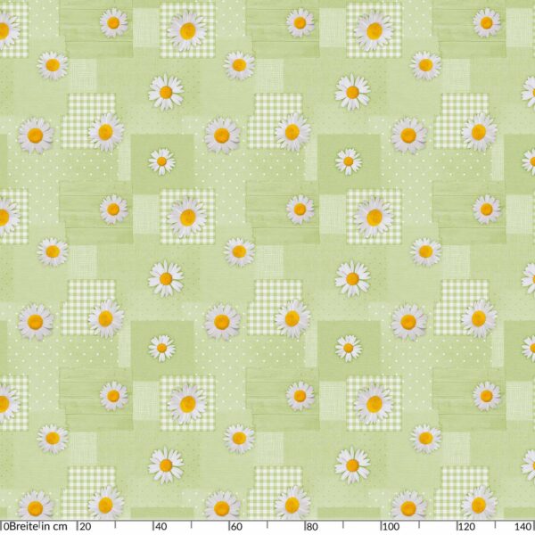 Wachstuch Tischdecke Patchwork Kamille Blumen Grün Tischdecke abwaschbar Wachstischdecke Gartentischdecke