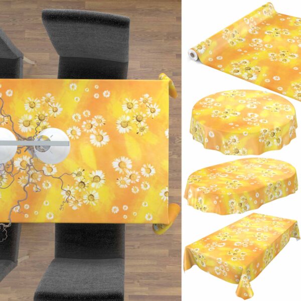 Wachstuchtischdecke Outdoor Tischdecke abwaschbar Gelbe Kamille Blumen Gartentischdecke