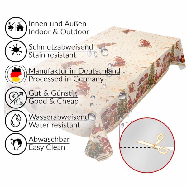 Weihnachtstischdecke abwaschbare Tischdecke Weihnachten Weihnachtskutsche Beige