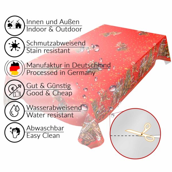 Weihnachtstischdecke abwaschbare Tischdecke Weihnachten Weihnachtsmarkt Rot