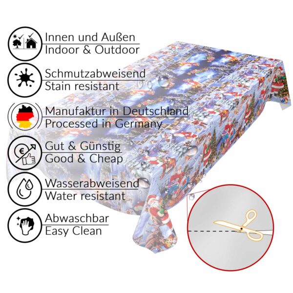Weihnachtstischdecke Wachstuch Tischdecke abwaschbar Weihnachtsmann Blau