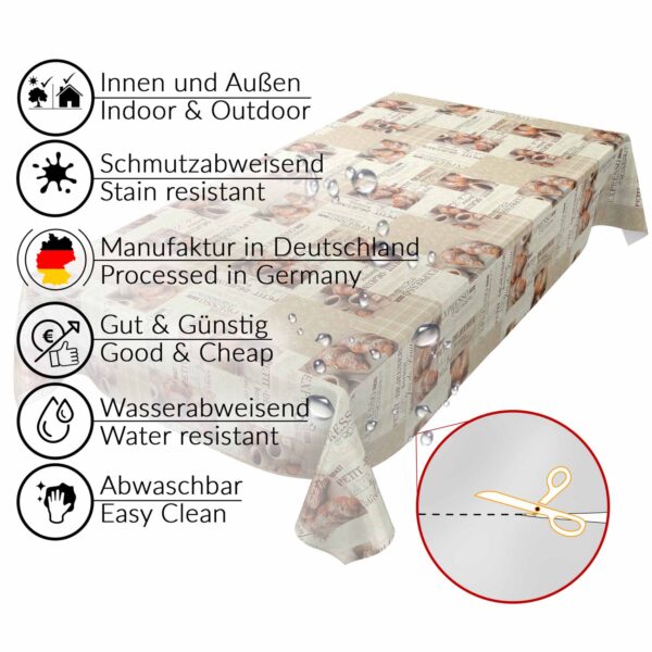 Wachstuch Tischdecke abwaschbar Wachstischdecke Kaffee Croissant Expresso Beige
