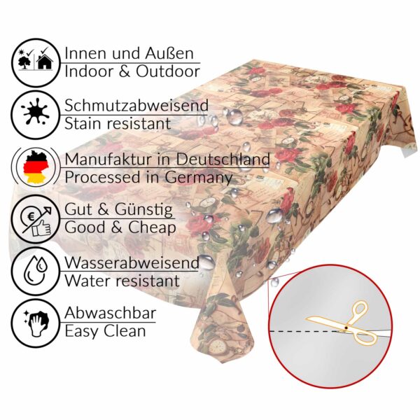 Wachstuch Tischdecke Oldtime Rosen Beige abwascbare Tischdecke Wachstuch Gartentischdecke