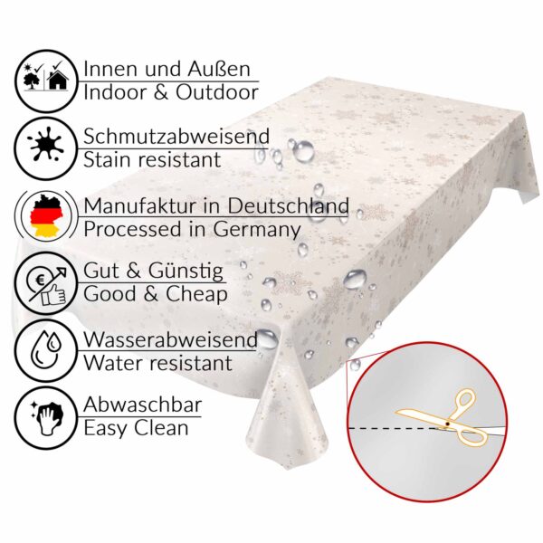 Weihnachtstischdecke Wachstuch Weihnachten Schneeflocken Beige abwischbar Wachstuchtischdecke