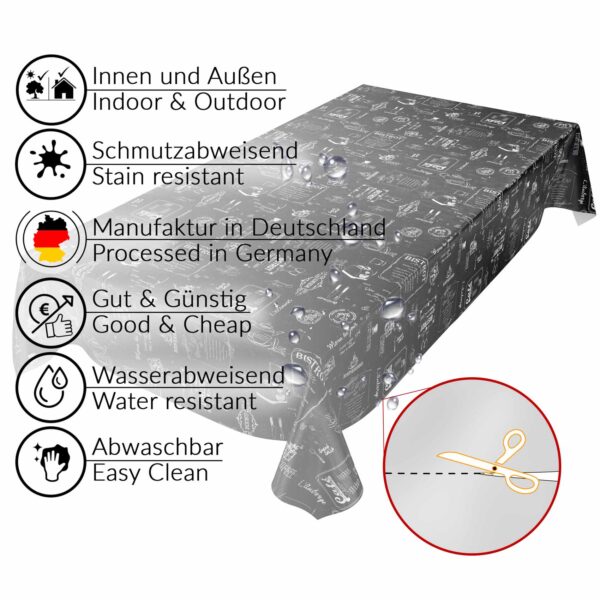 Tischdecke Cafe Bistrot Schwarz abwaschbar Wachstuch Wachstuchtischdecke